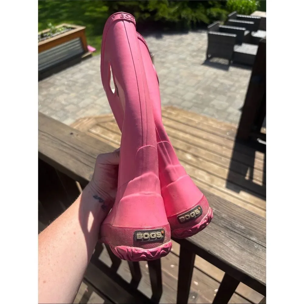 Bogs Bright Pink Kids Waterproof Rain Boots